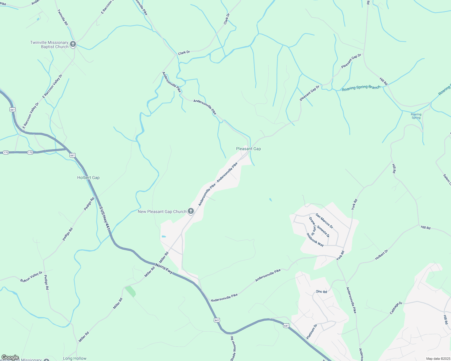 map of restaurants, bars, coffee shops, grocery stores, and more near 9128 Andersonville Pike in Powell