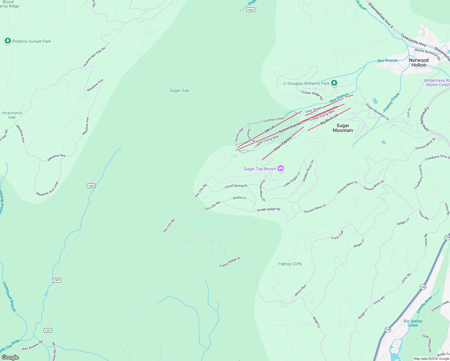 map of restaurants, bars, coffee shops, grocery stores, and more near 461 Craggy Pointe in Sugar Mountain