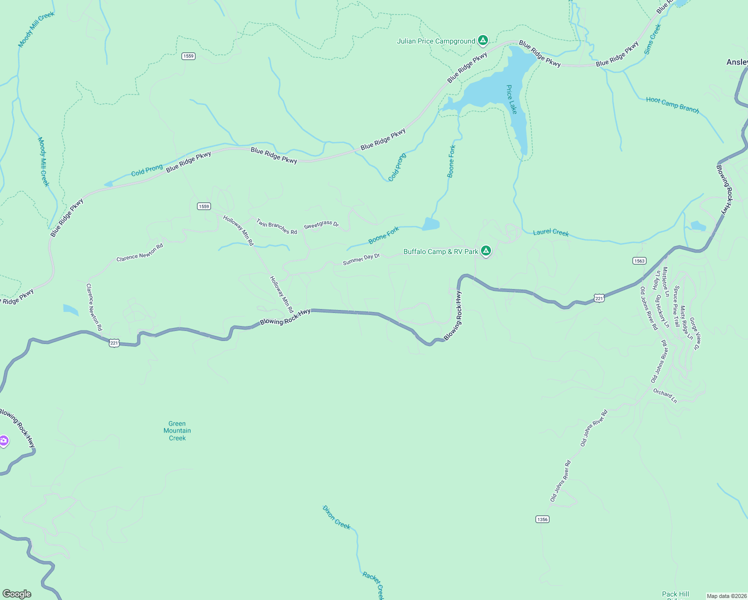 map of restaurants, bars, coffee shops, grocery stores, and more near 218 Countryside Lane in Blowing Rock