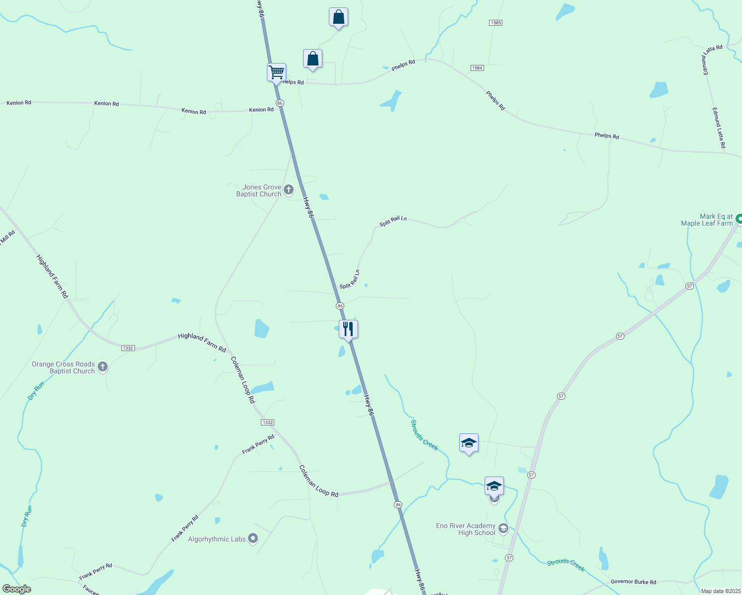 map of restaurants, bars, coffee shops, grocery stores, and more near 213 Old Pleasant Drive in Hillsborough