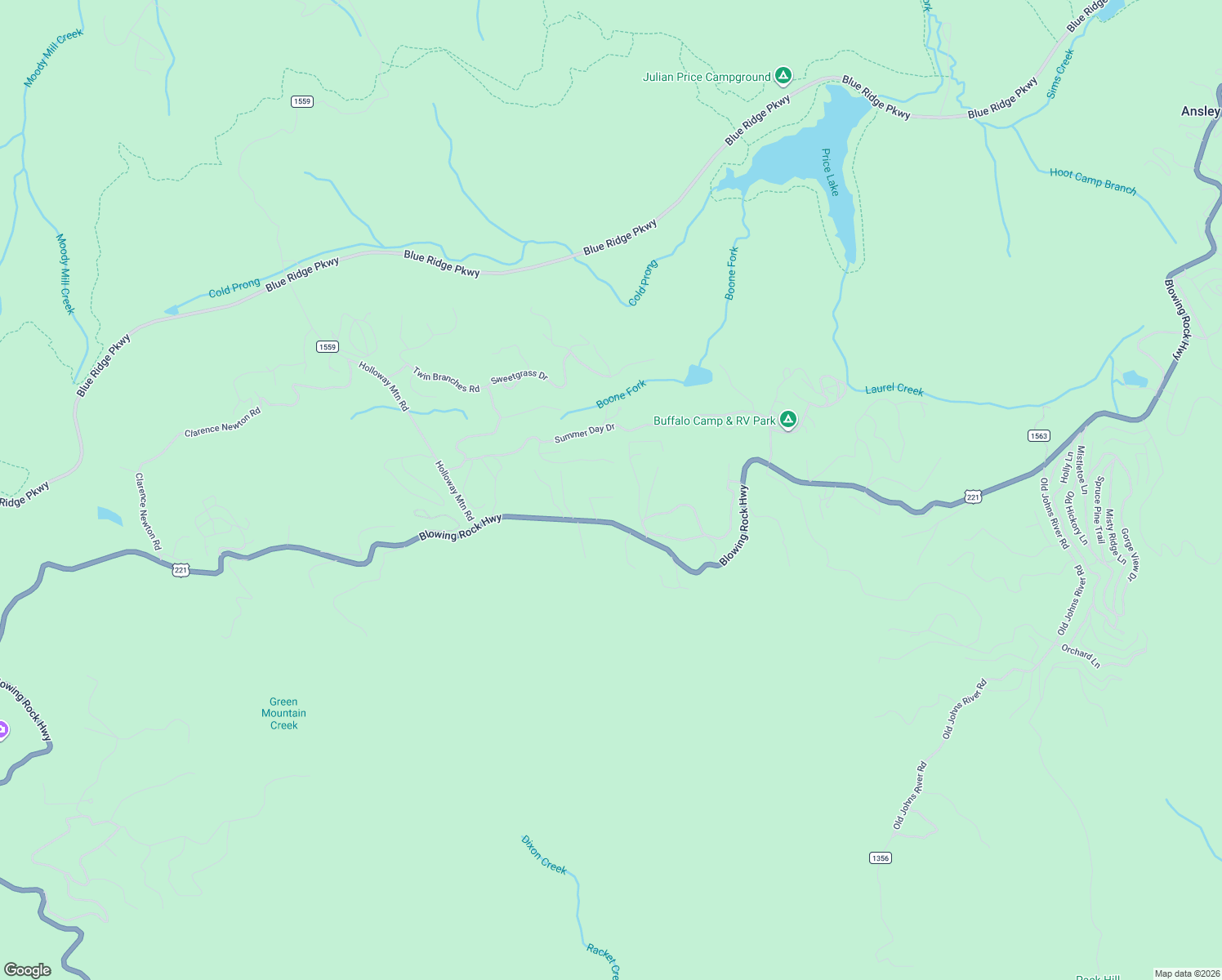 map of restaurants, bars, coffee shops, grocery stores, and more near 218 Countryside Lane in Blowing Rock
