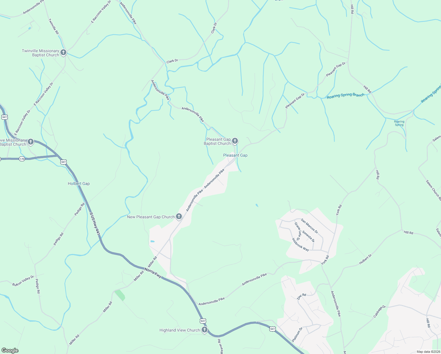 map of restaurants, bars, coffee shops, grocery stores, and more near 9132 Andersonville Pike in Powell