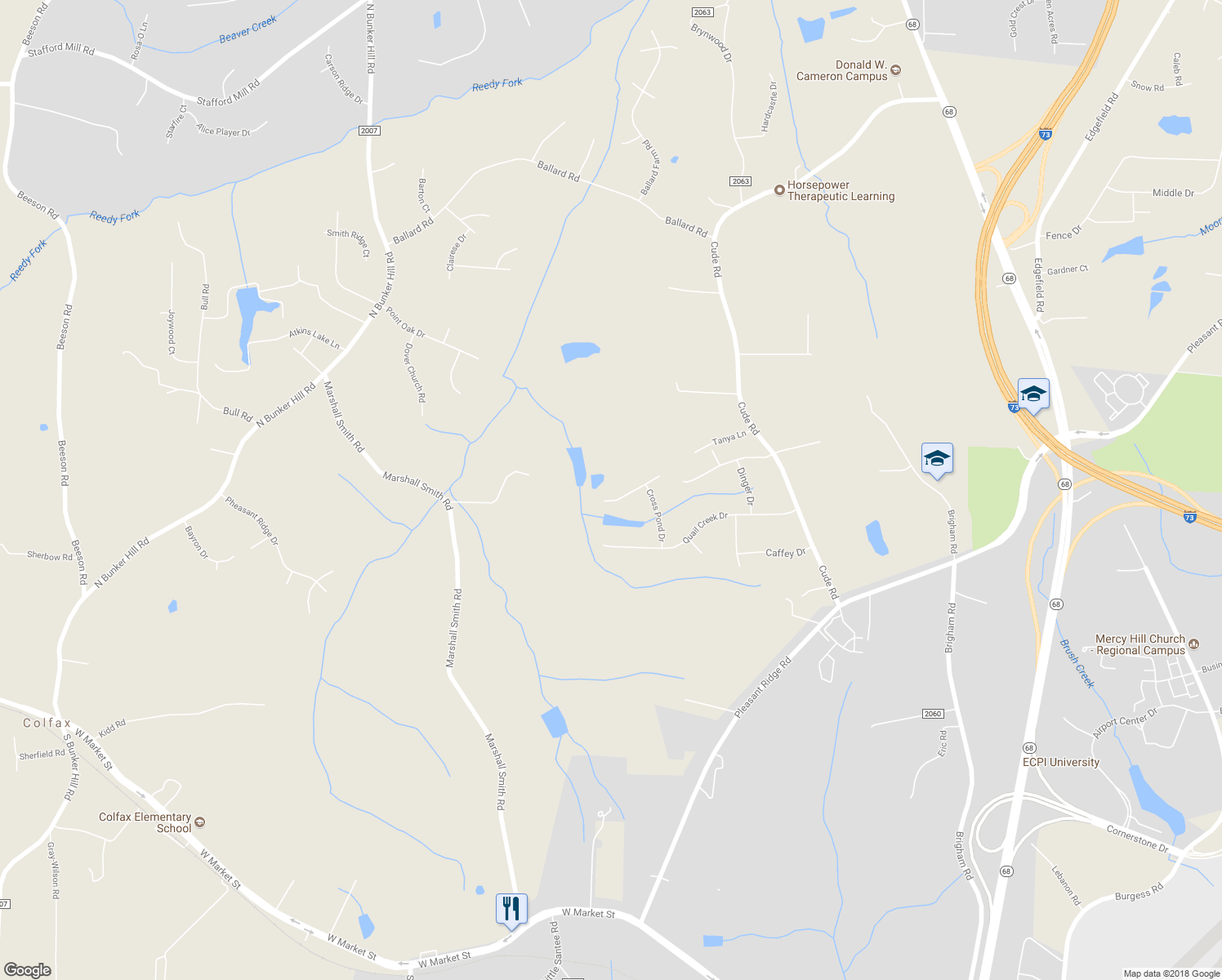 map of restaurants, bars, coffee shops, grocery stores, and more near 8506 Masons Pond Drive in Colfax