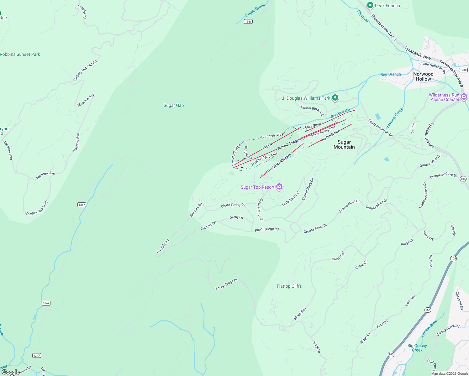 map of restaurants, bars, coffee shops, grocery stores, and more near Windy Knoll in Sugar Mountain