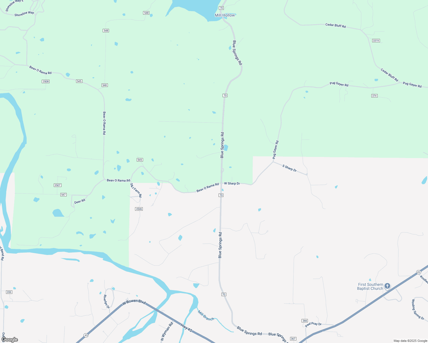 map of restaurants, bars, coffee shops, grocery stores, and more near 17863 Blue Springs Road in Fayetteville
