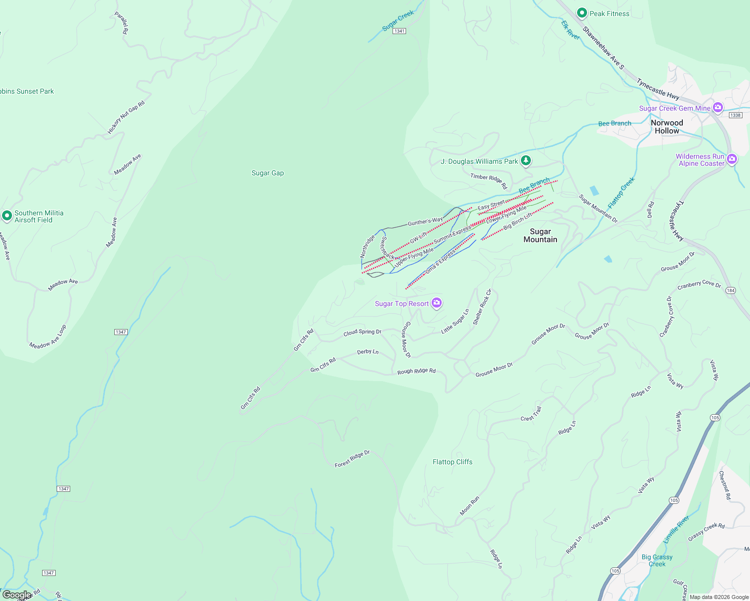 map of restaurants, bars, coffee shops, grocery stores, and more near 228 Windy Knoll in Sugar Mountain