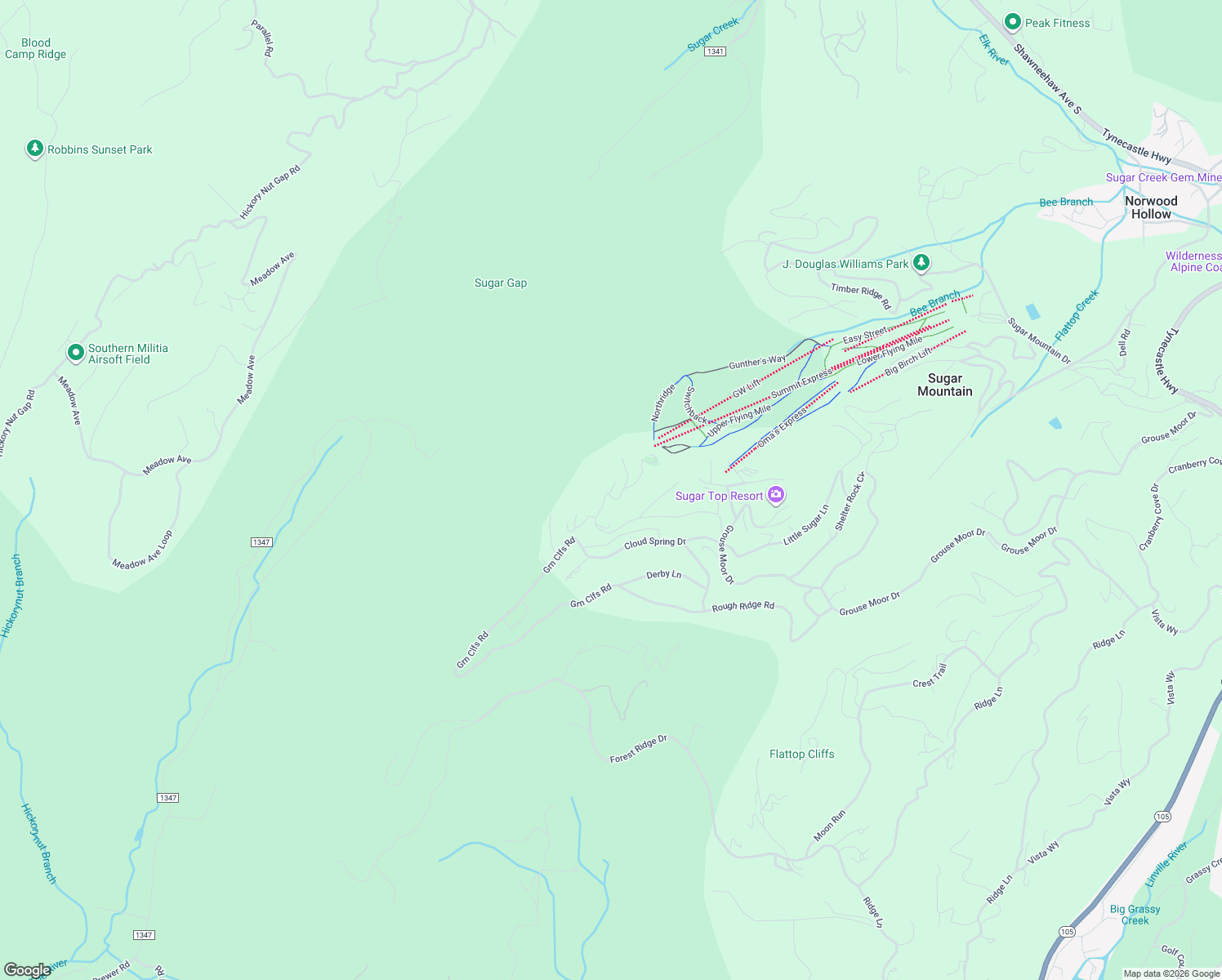 map of restaurants, bars, coffee shops, grocery stores, and more near Rocky Top in Sugar Mountain