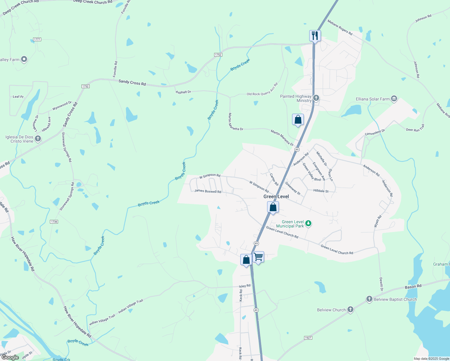 map of restaurants, bars, coffee shops, grocery stores, and more near 2109 Meadow Ridge Rd in Burlington