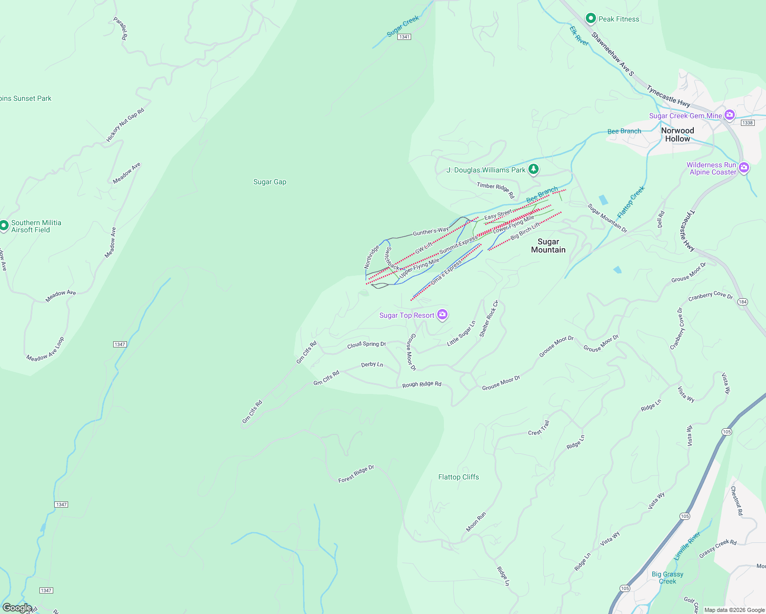 map of restaurants, bars, coffee shops, grocery stores, and more near 228 Windy Knoll in Sugar Mountain