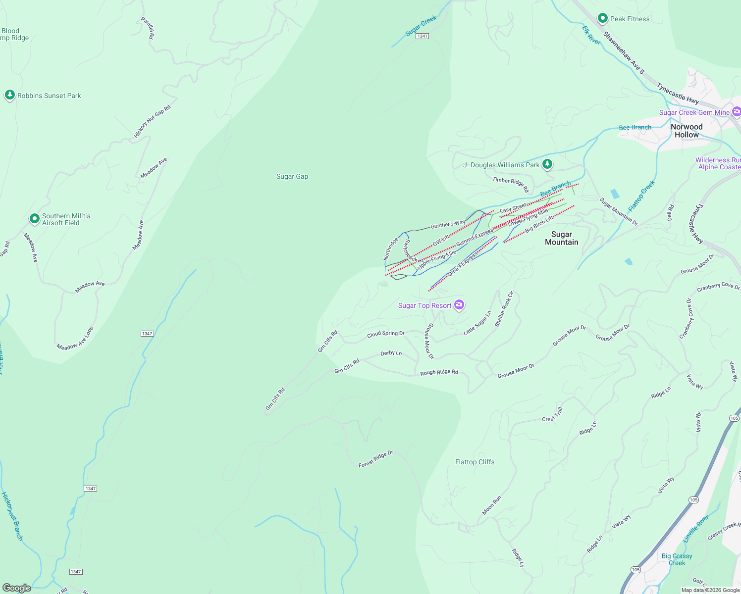 map of restaurants, bars, coffee shops, grocery stores, and more near 983 Craggy Point in Sugar Mountain