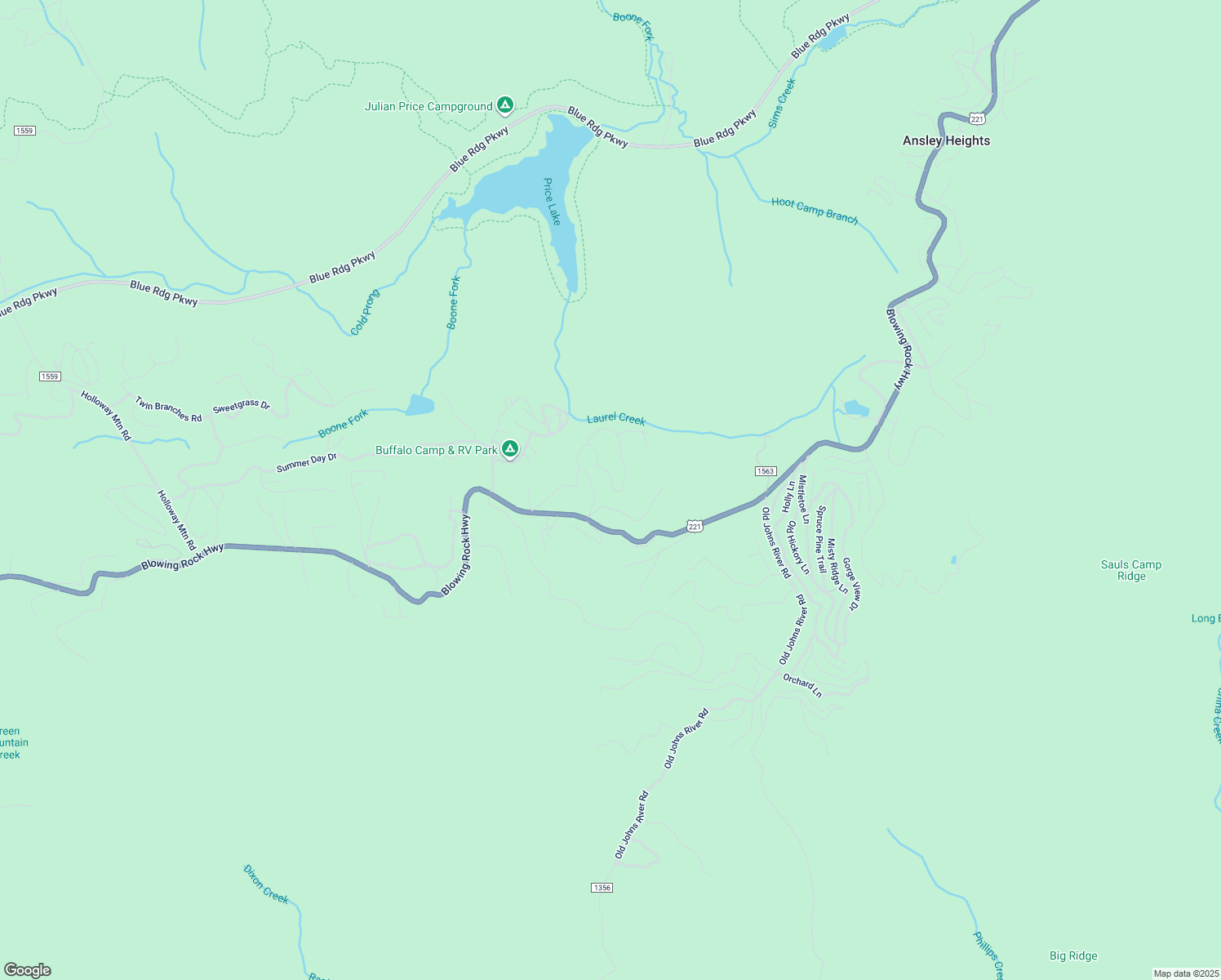 map of restaurants, bars, coffee shops, grocery stores, and more near 644 Fair Park Drive in Blowing Rock