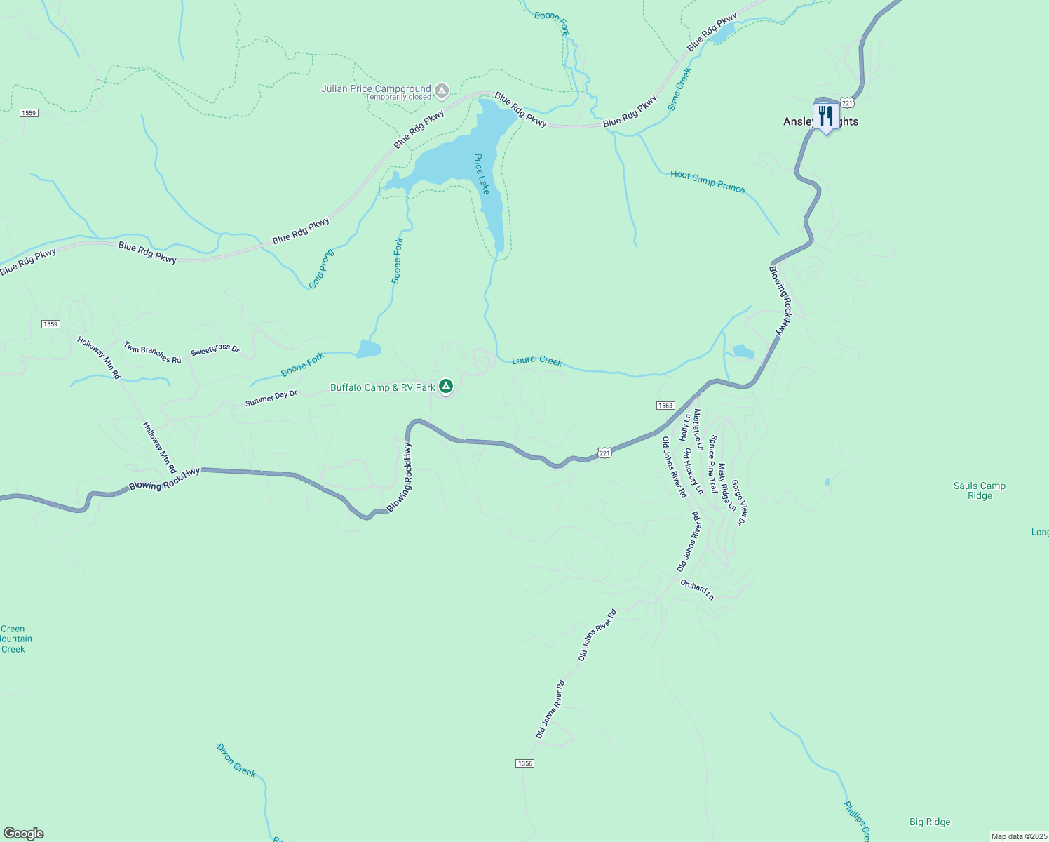 map of restaurants, bars, coffee shops, grocery stores, and more near 182 Fair Park Drive in Blowing Rock