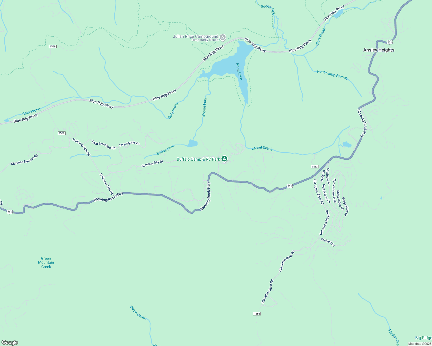map of restaurants, bars, coffee shops, grocery stores, and more near 5174 U.S. 221 in Blowing Rock