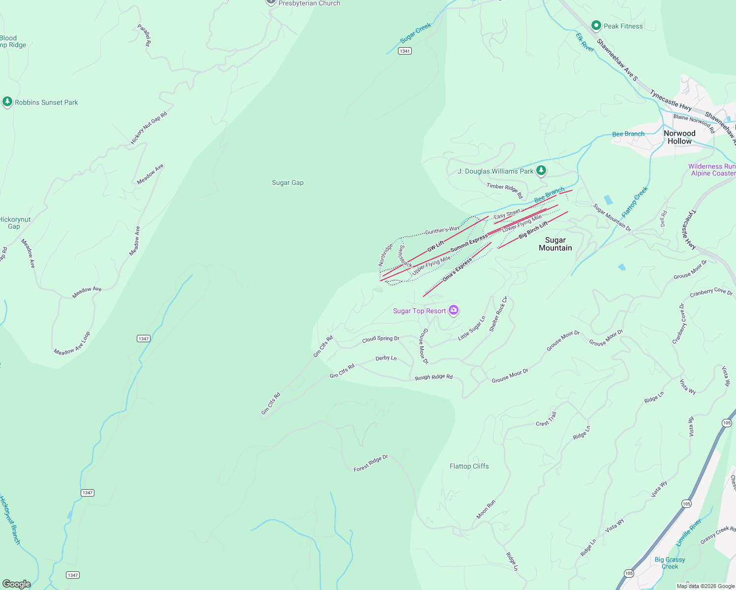 map of restaurants, bars, coffee shops, grocery stores, and more near 983 Craggy Point in Sugar Mountain