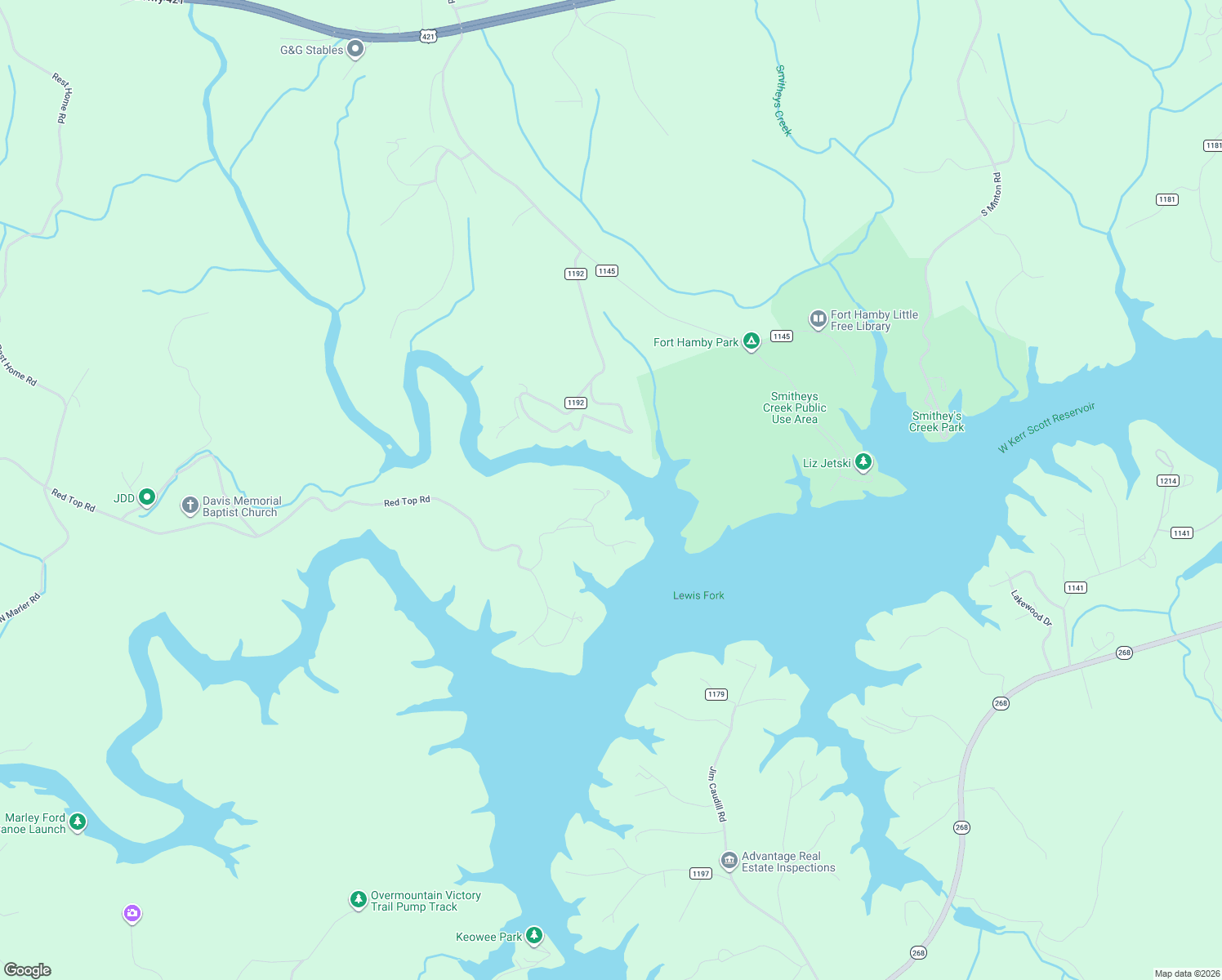 map of restaurants, bars, coffee shops, grocery stores, and more near 456 Blue Heron Lane in Wilkesboro