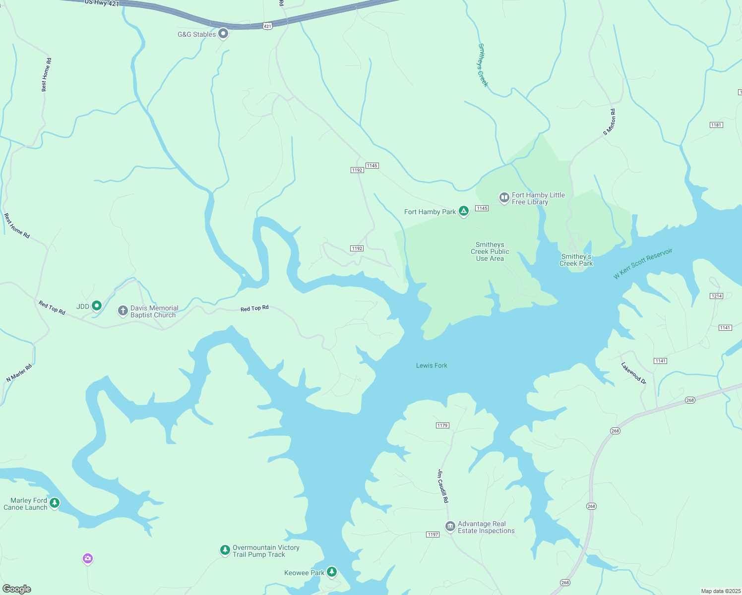 map of restaurants, bars, coffee shops, grocery stores, and more near 490 Blue Heron Lane in Wilkesboro