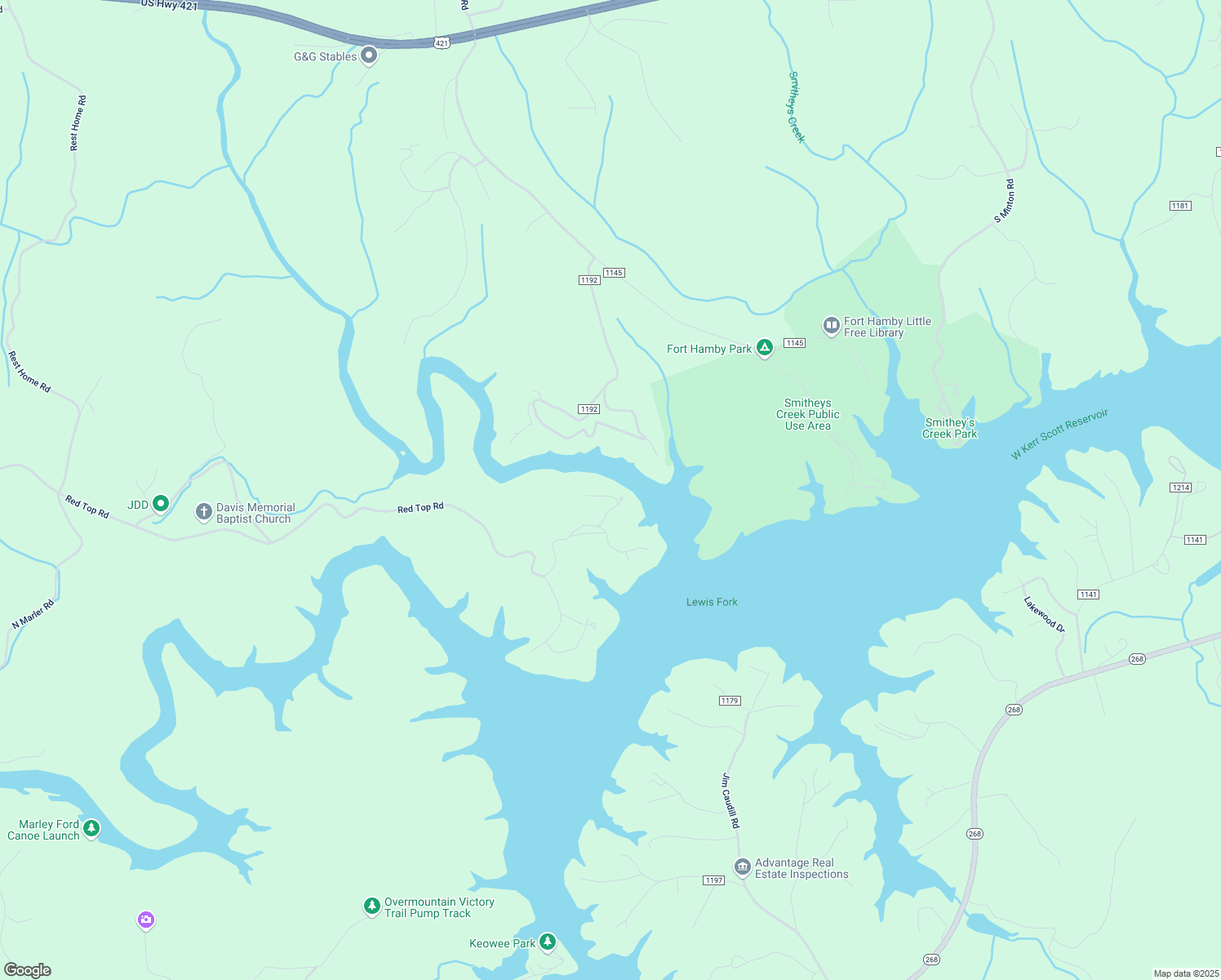 map of restaurants, bars, coffee shops, grocery stores, and more near 490 Blue Heron Lane in Wilkesboro