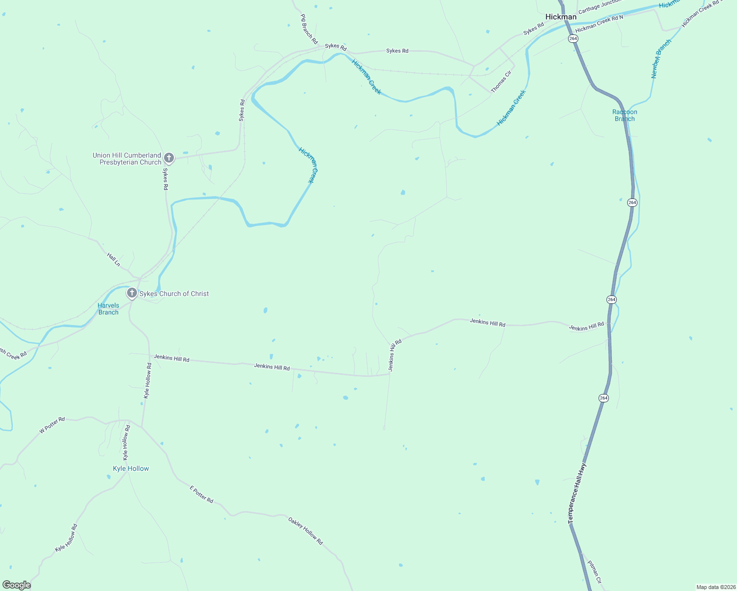 map of restaurants, bars, coffee shops, grocery stores, and more near 85 Racoon Branch Lane in Hickman
