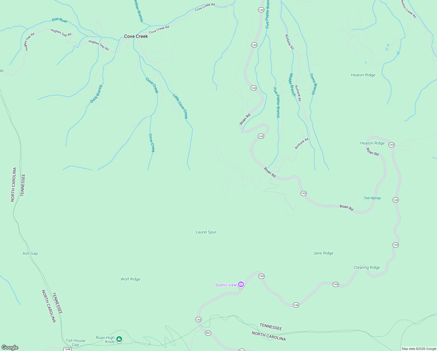 map of restaurants, bars, coffee shops, grocery stores, and more near 118 Sylvan Way in Roan Mountain