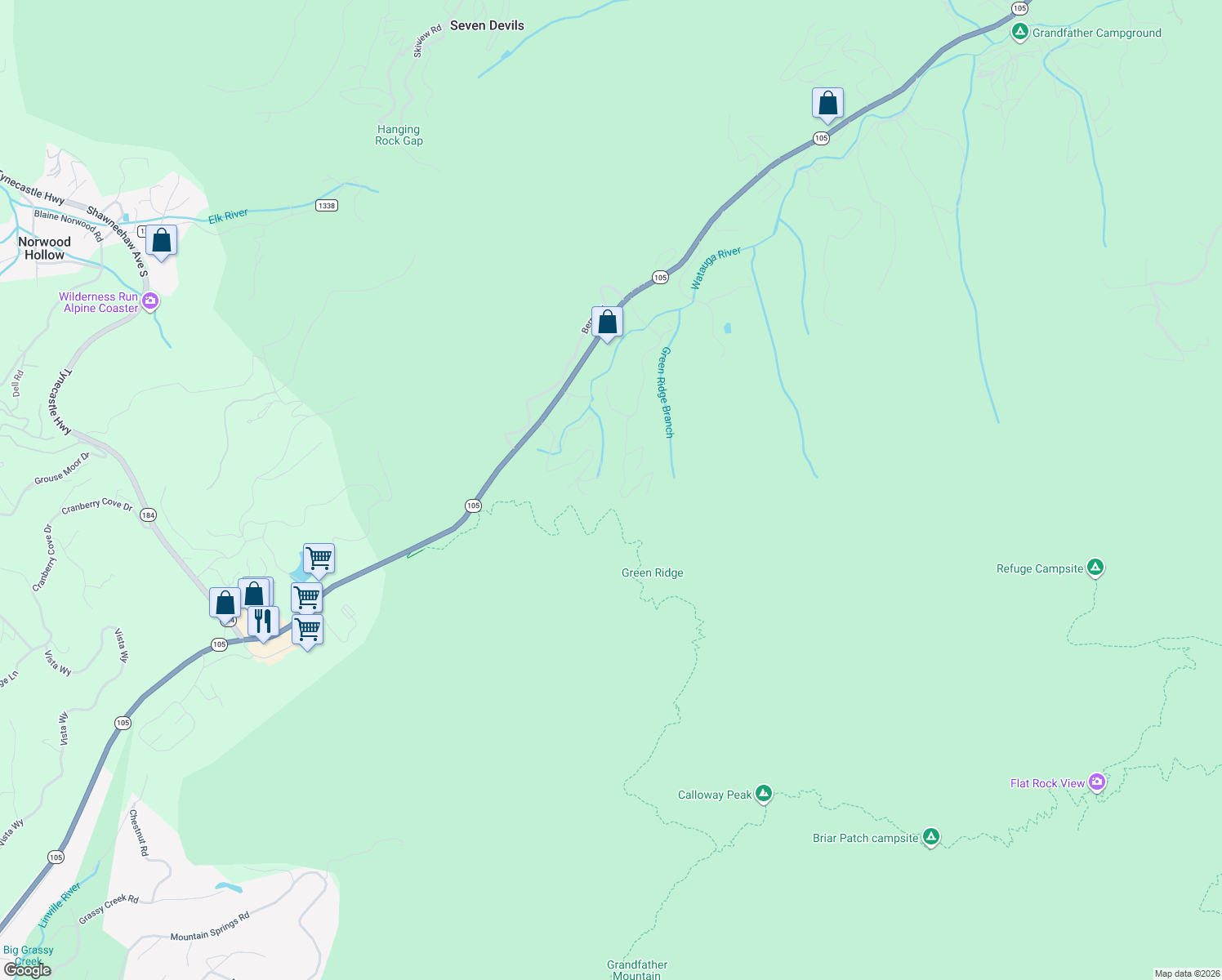 map of restaurants, bars, coffee shops, grocery stores, and more near 850 The Glens Boulevard in Banner Elk