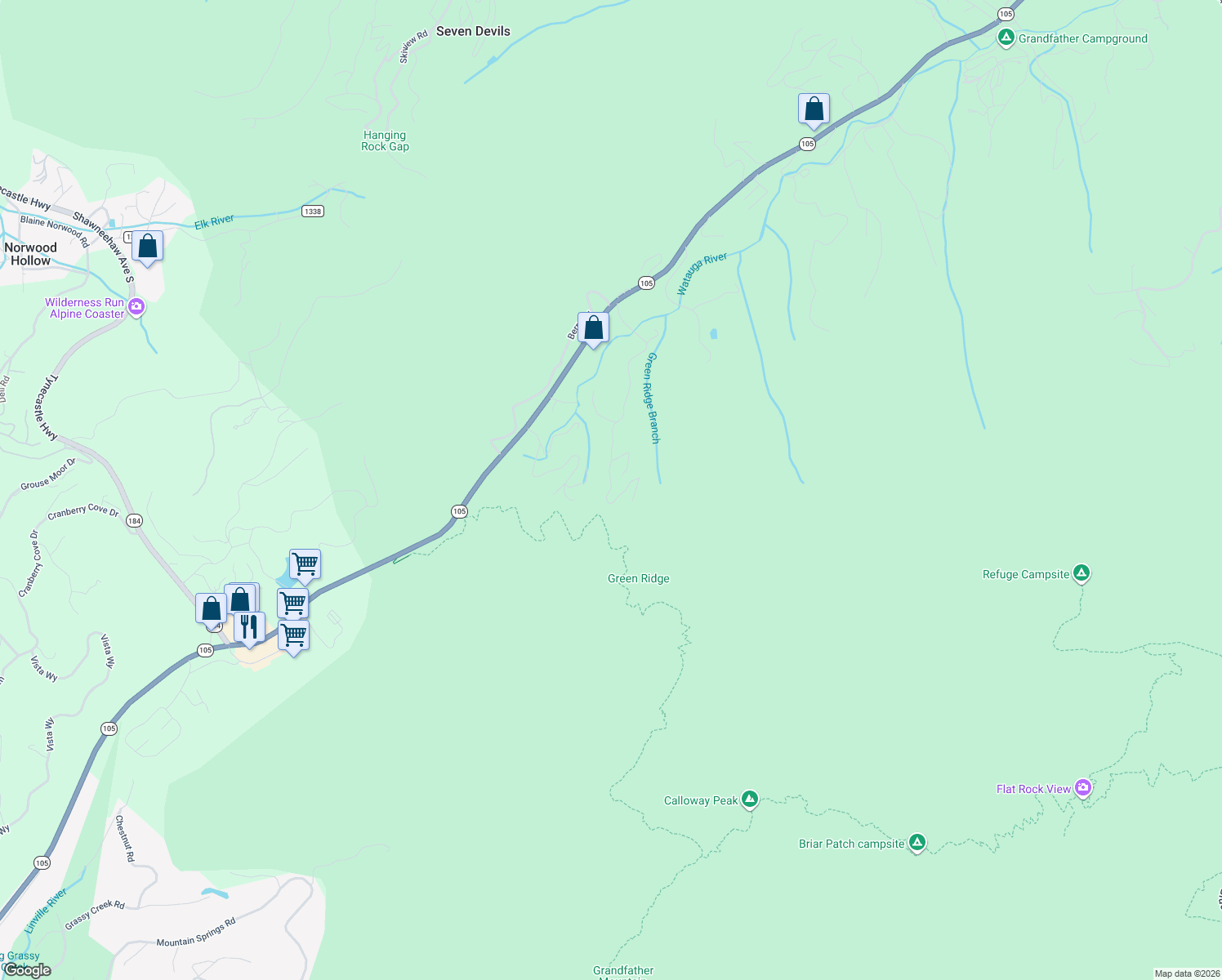 map of restaurants, bars, coffee shops, grocery stores, and more near 850 The Glens Boulevard in Banner Elk