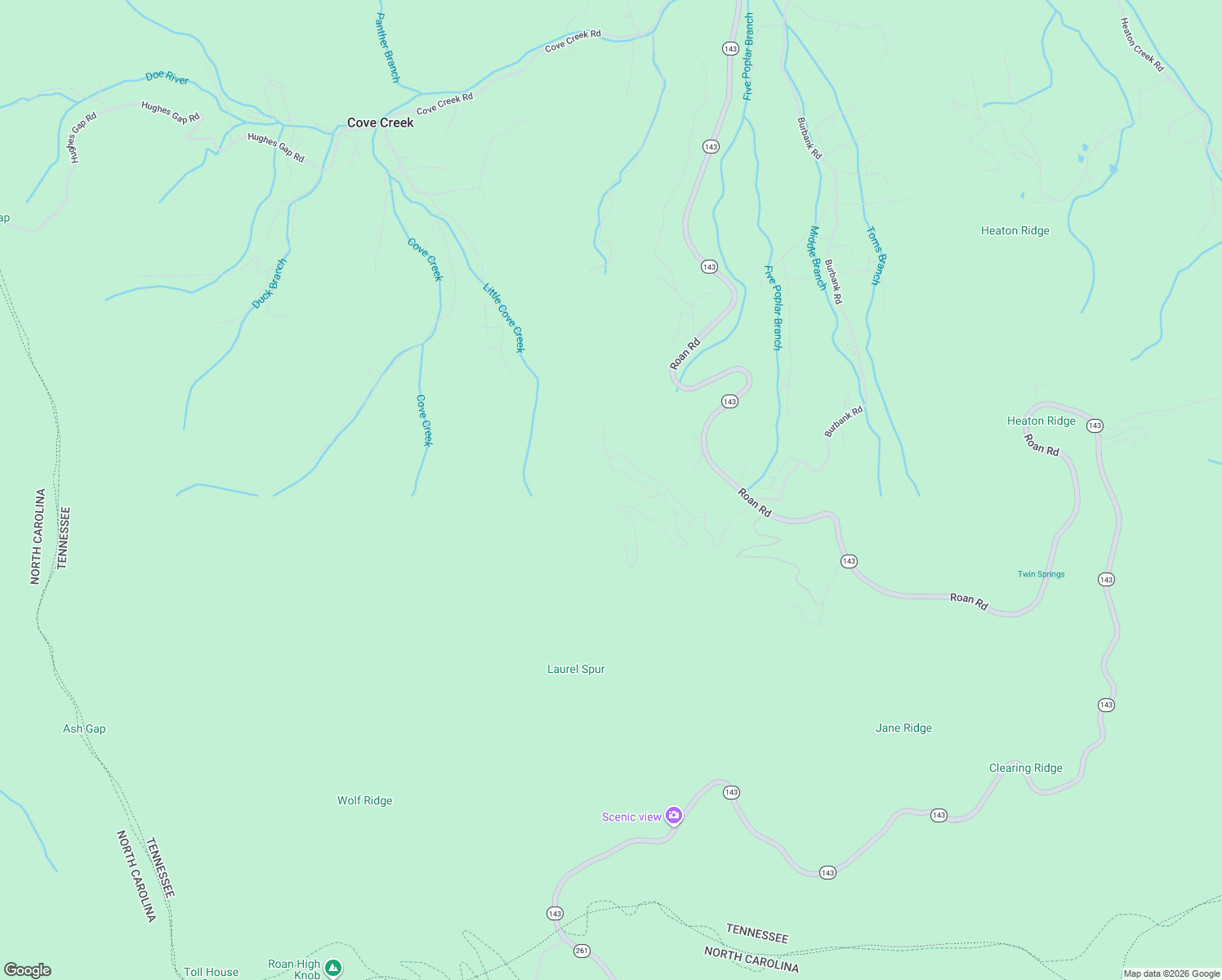map of restaurants, bars, coffee shops, grocery stores, and more near 118 Sylvan Way in Roan Mountain