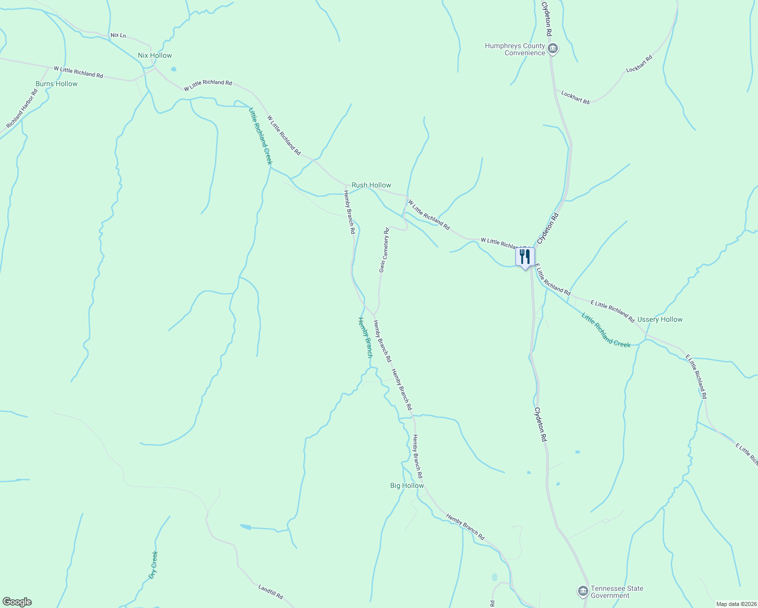 map of restaurants, bars, coffee shops, grocery stores, and more near Gwin Cemetery Road in Waverly