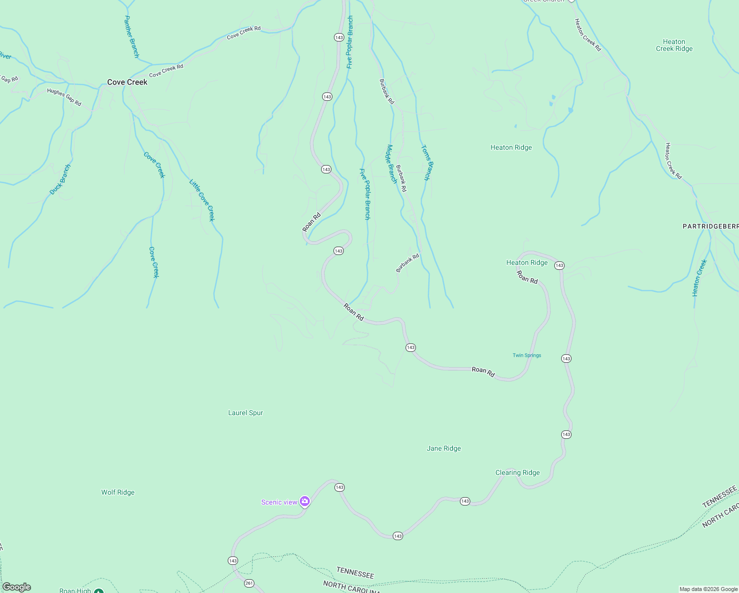 map of restaurants, bars, coffee shops, grocery stores, and more near 116 Orchard Meadows Lane in Roan Mountain