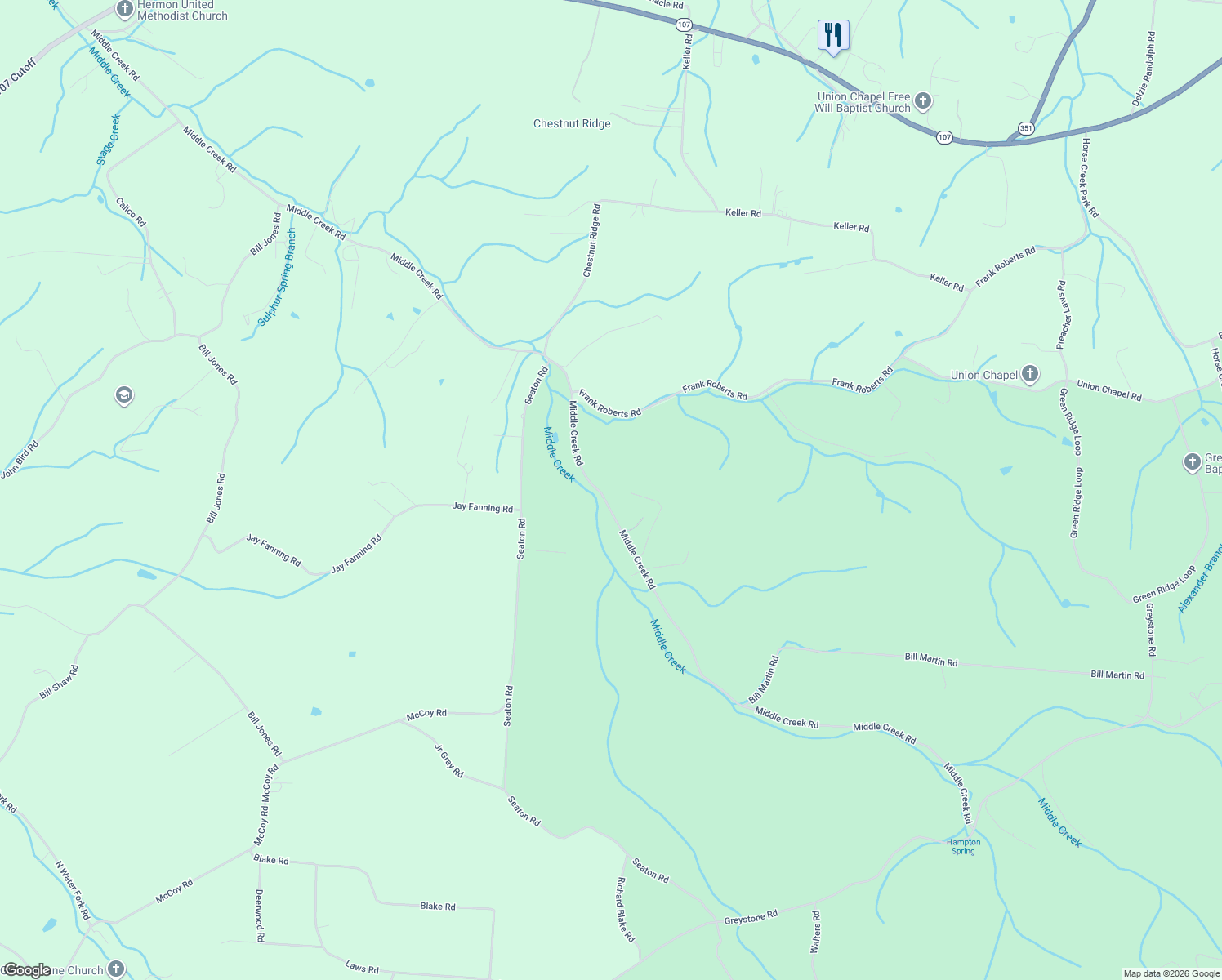 map of restaurants, bars, coffee shops, grocery stores, and more near 2185-2187 Middle Creek Rd in Afton