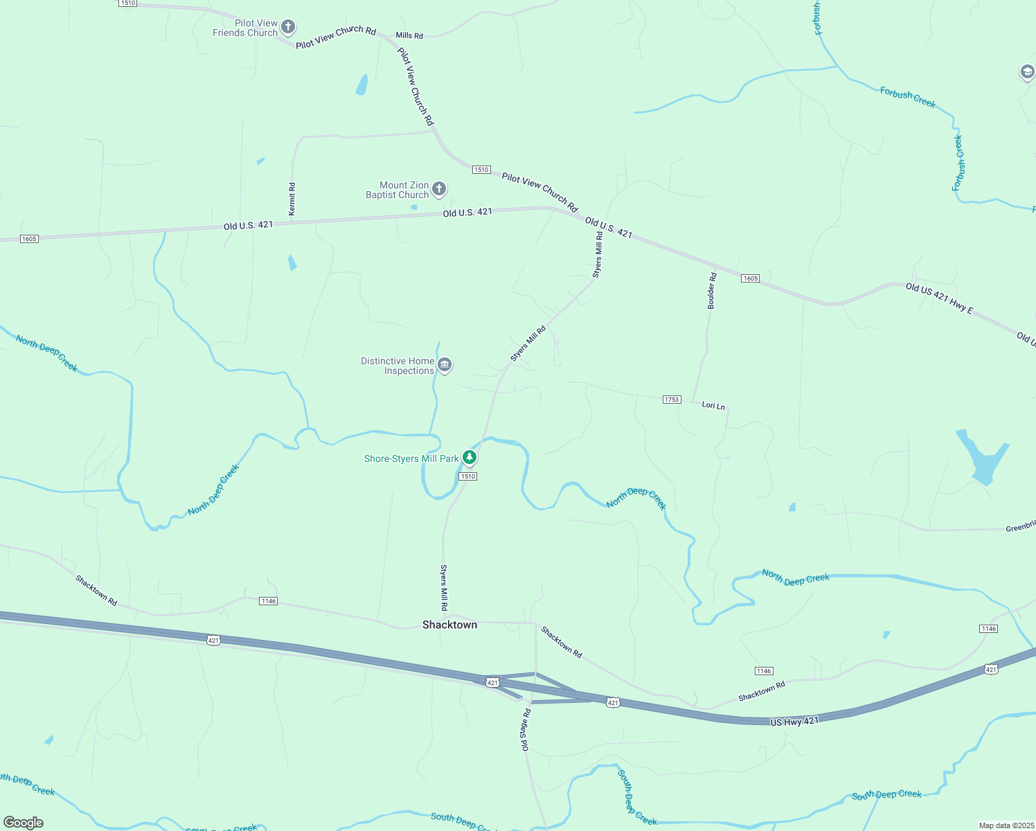 map of restaurants, bars, coffee shops, grocery stores, and more near 1028 Honeysuckle Lane in Yadkinville