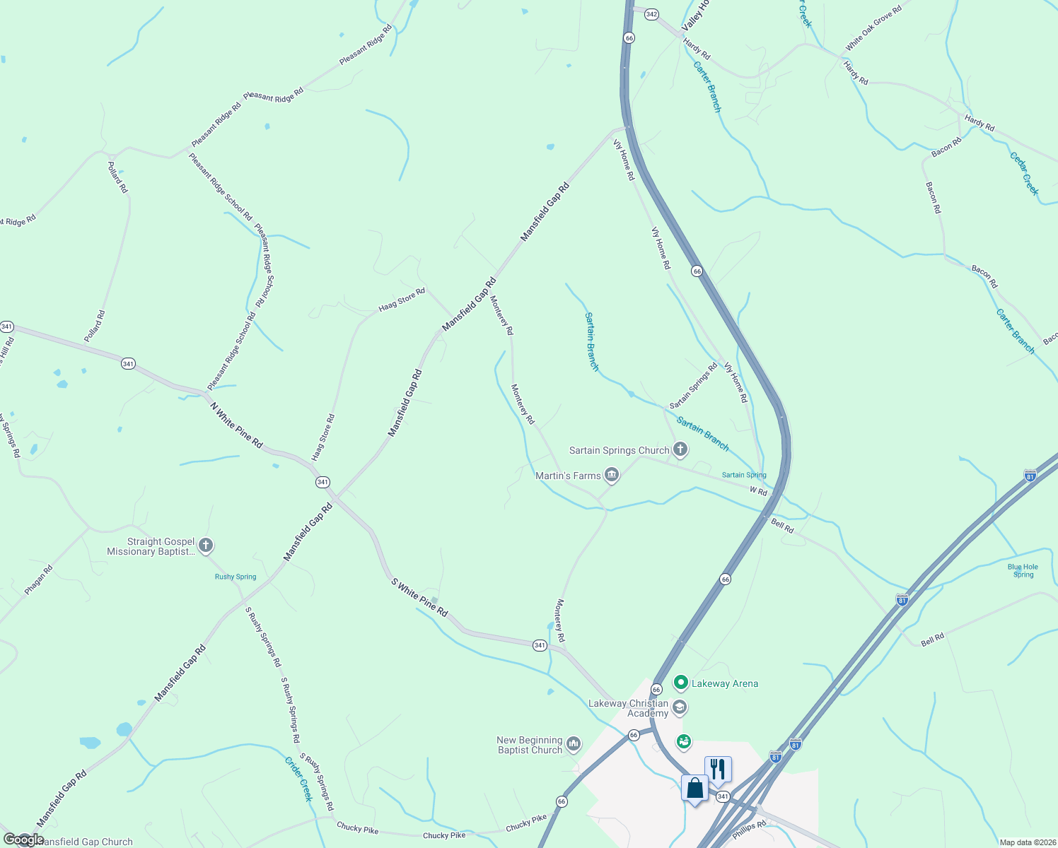 map of restaurants, bars, coffee shops, grocery stores, and more near 2203 Monterey Road in Talbott