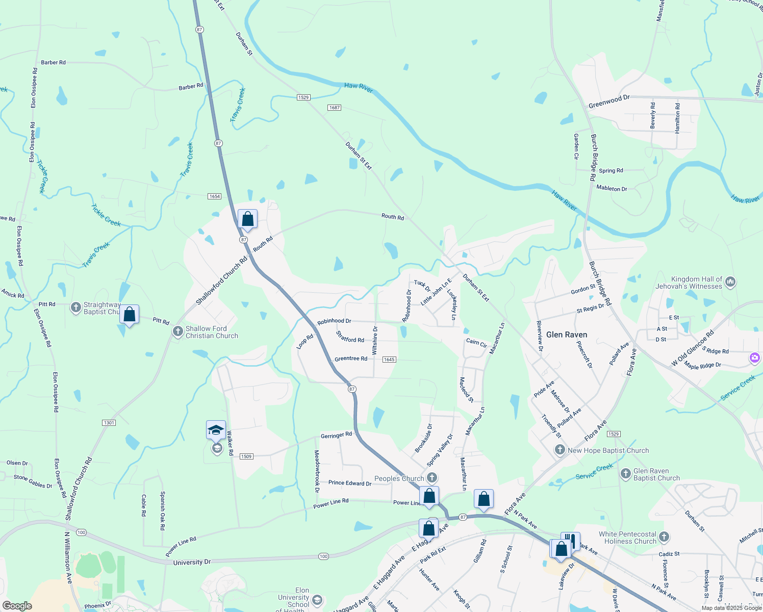 map of restaurants, bars, coffee shops, grocery stores, and more near 823 Wiltshire Drive in Burlington