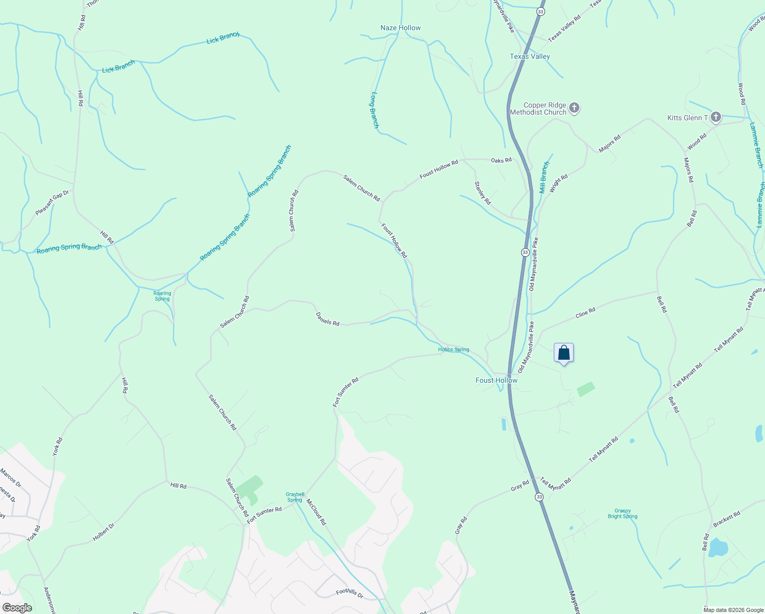 map of restaurants, bars, coffee shops, grocery stores, and more near 5703 Daniels Road in Knoxville