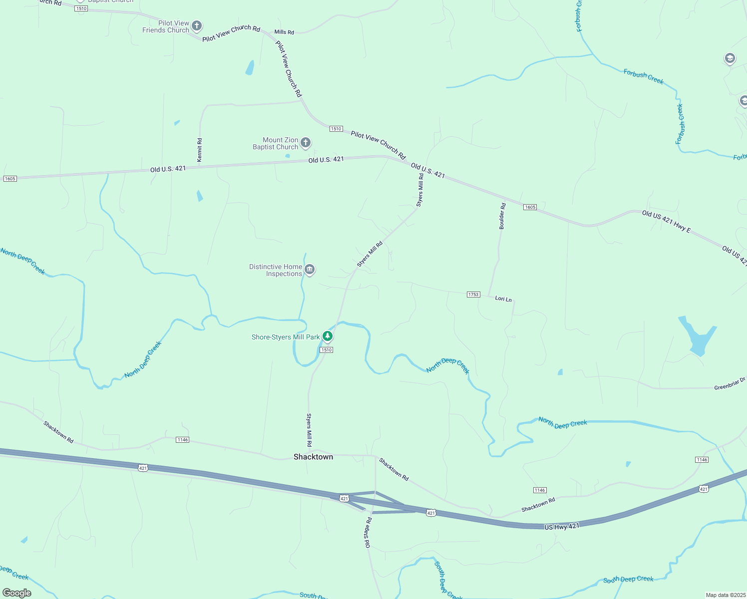 map of restaurants, bars, coffee shops, grocery stores, and more near 1028 Honeysuckle Lane in Yadkinville