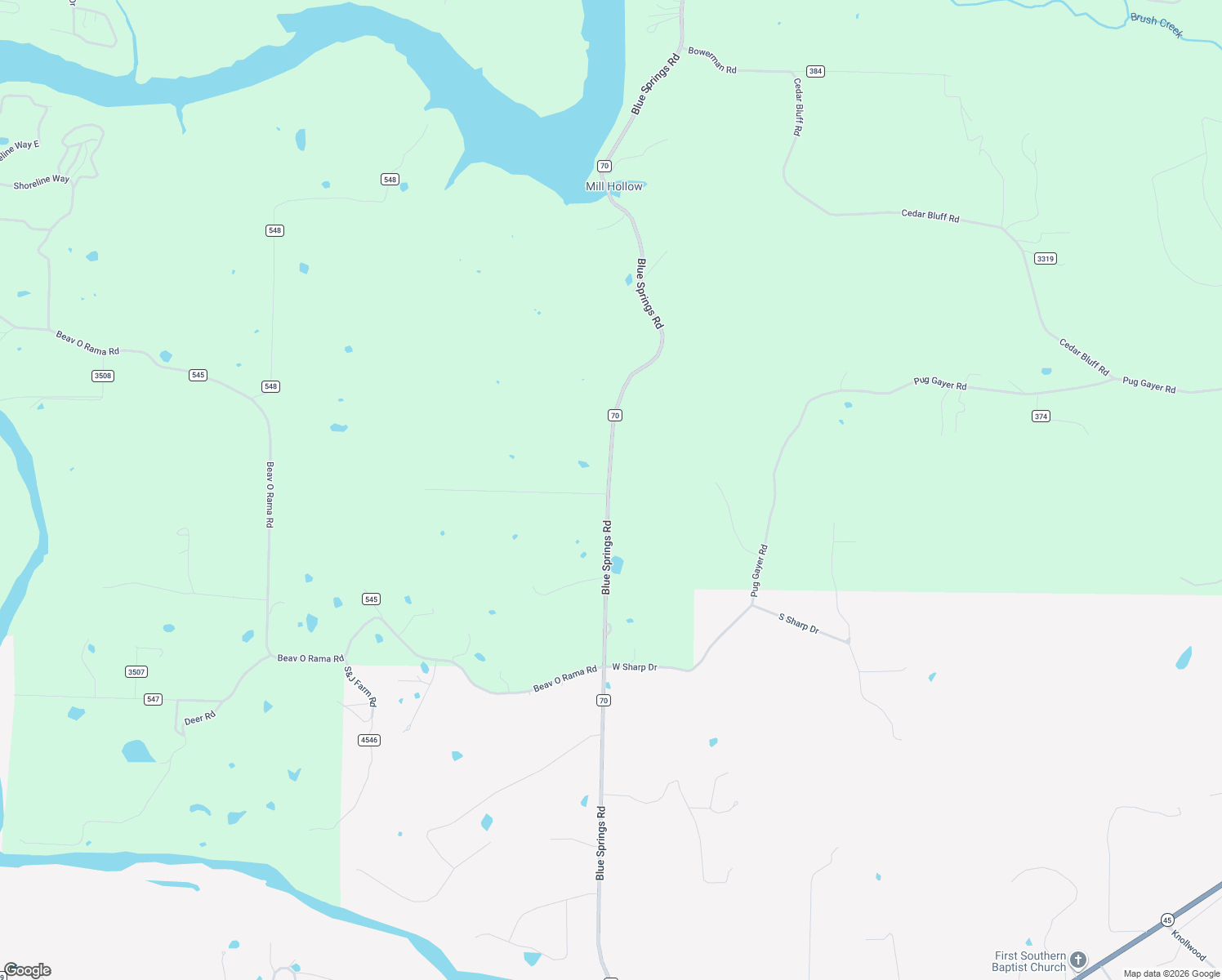 map of restaurants, bars, coffee shops, grocery stores, and more near 17378 Blue Springs Road in Fayetteville