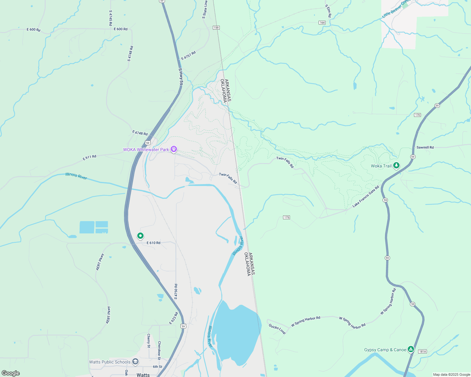 map of restaurants, bars, coffee shops, grocery stores, and more near 23411 Twin Falls Road in Siloam Springs