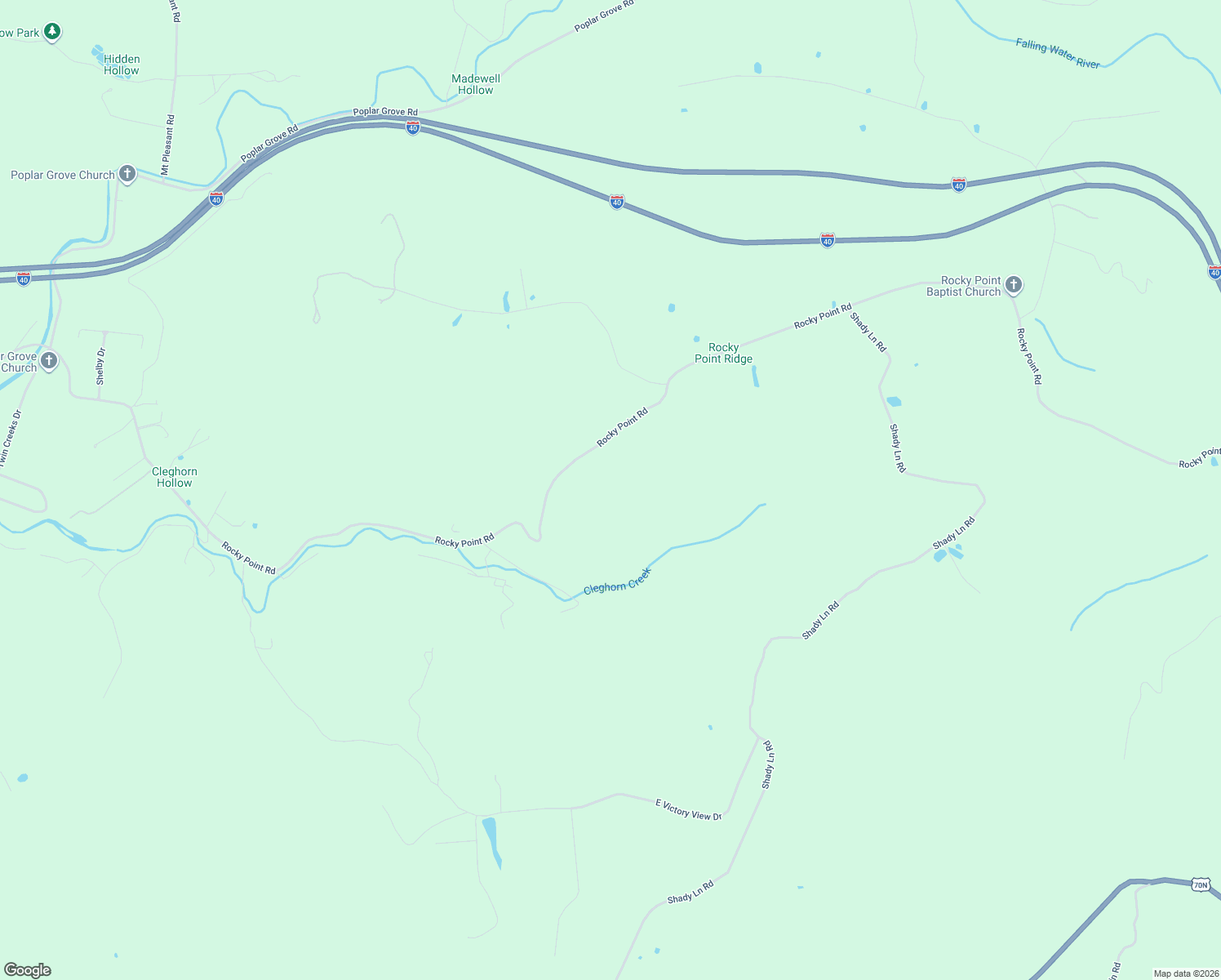 map of restaurants, bars, coffee shops, grocery stores, and more near 6211 Rocky Point Road in Cookeville