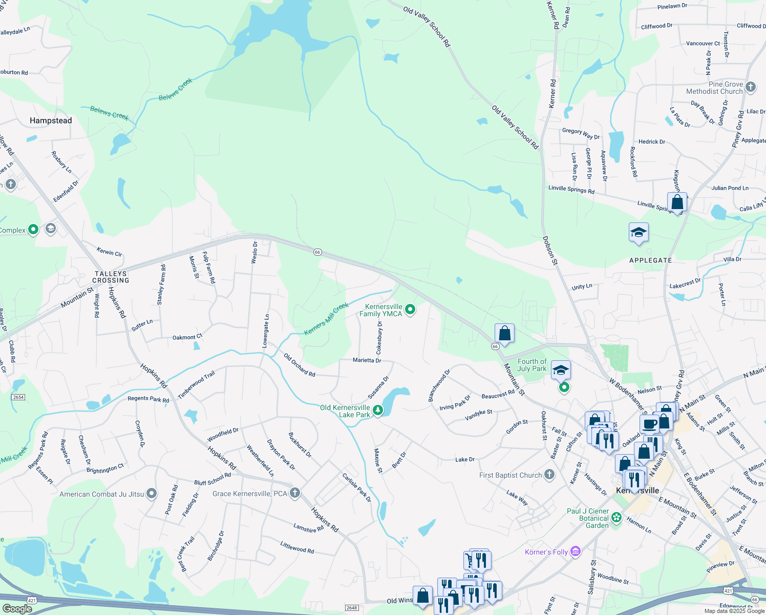 map of restaurants, bars, coffee shops, grocery stores, and more near 113 Asbury Drive in Kernersville