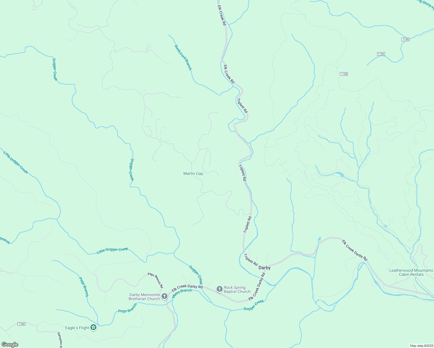 map of restaurants, bars, coffee shops, grocery stores, and more near Ladys Mantle Lane in Wilkes County