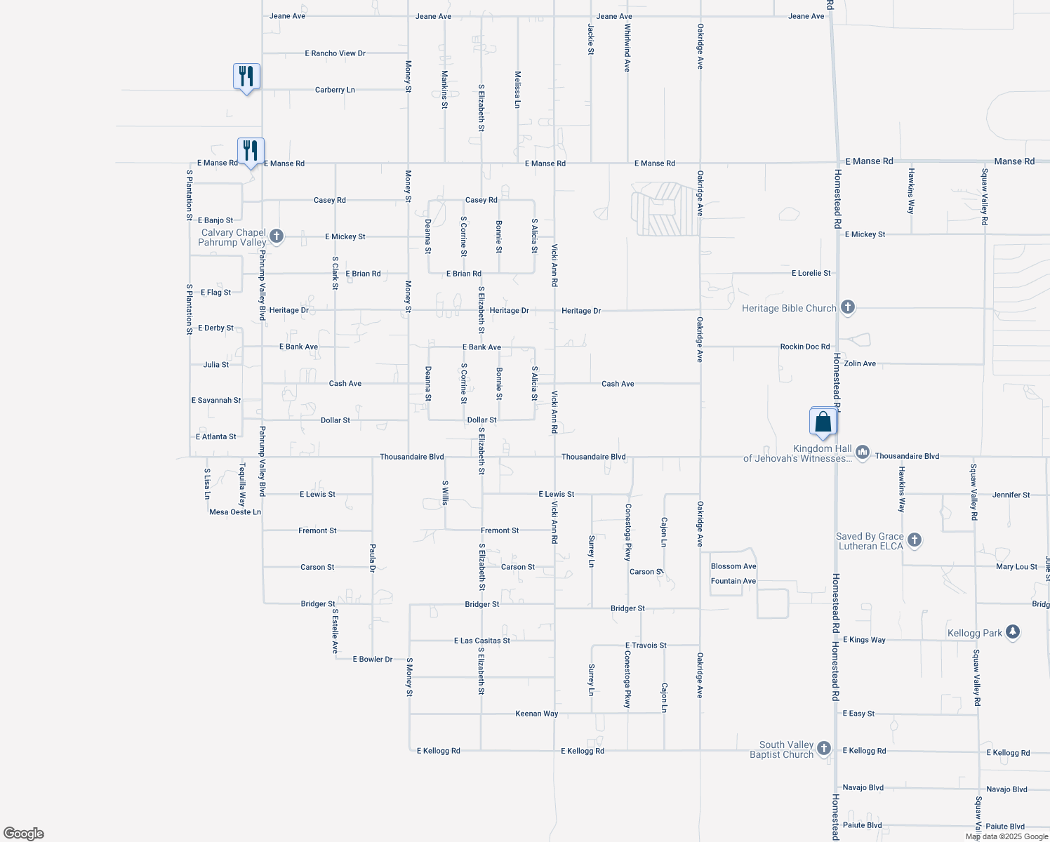 map of restaurants, bars, coffee shops, grocery stores, and more near 1891 Dollar Street in Pahrump
