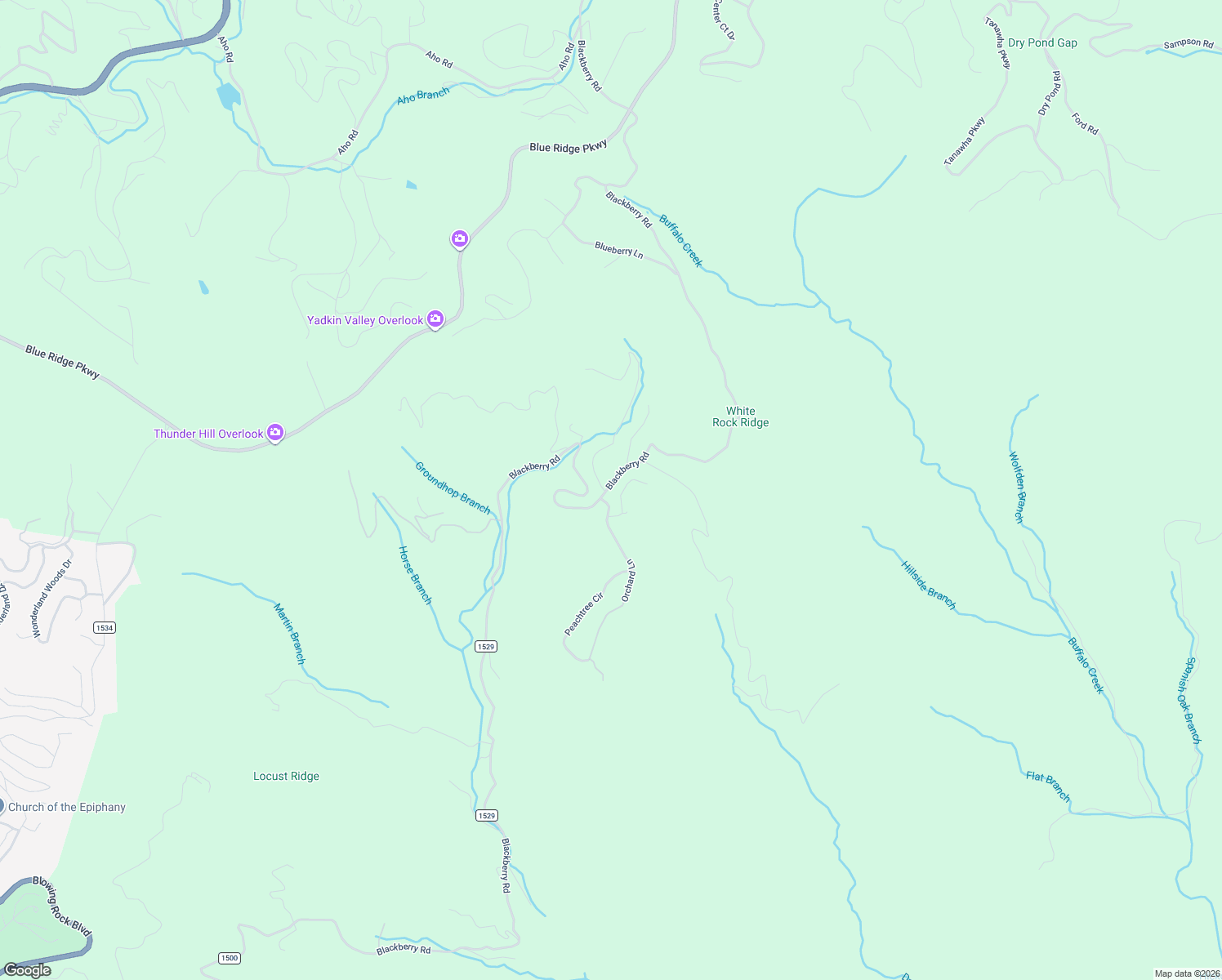map of restaurants, bars, coffee shops, grocery stores, and more near 2030 Blackberry Road in Boone