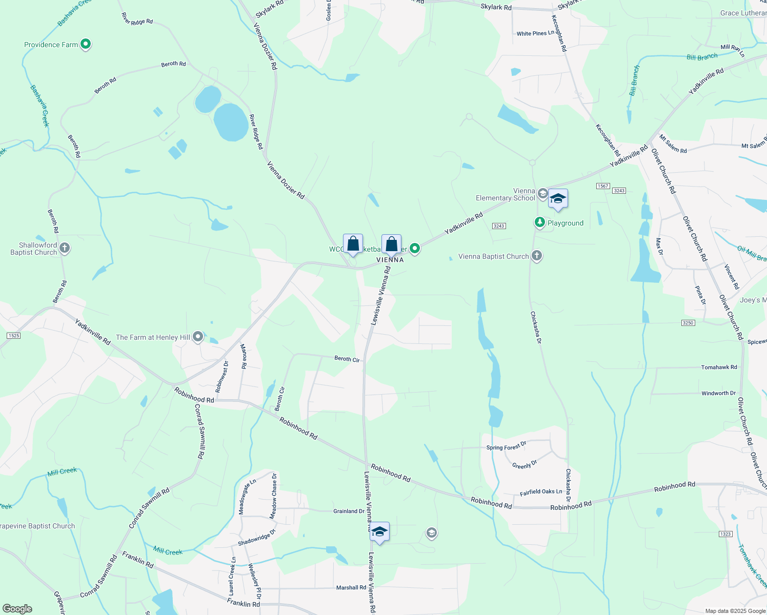 map of restaurants, bars, coffee shops, grocery stores, and more near 1729 Lewisville-Vienna Road in Pfafftown