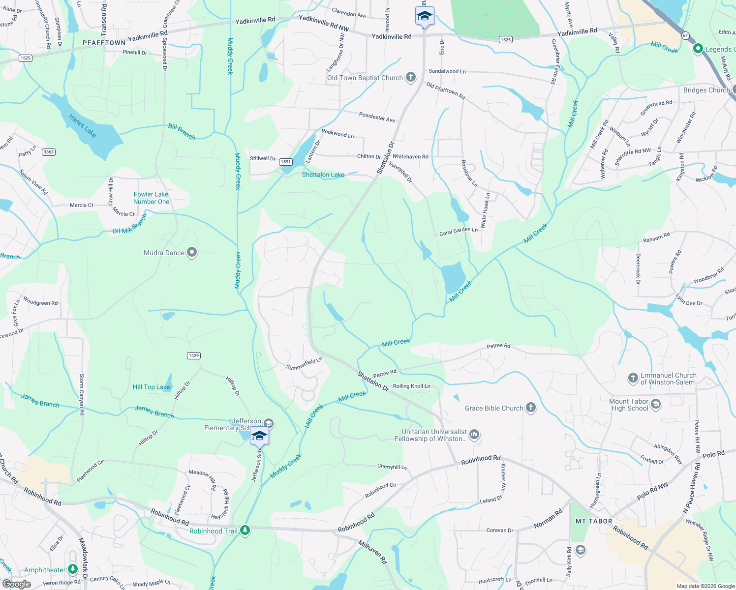 map of restaurants, bars, coffee shops, grocery stores, and more near 3904 Camerille Farm Road in Winston-Salem
