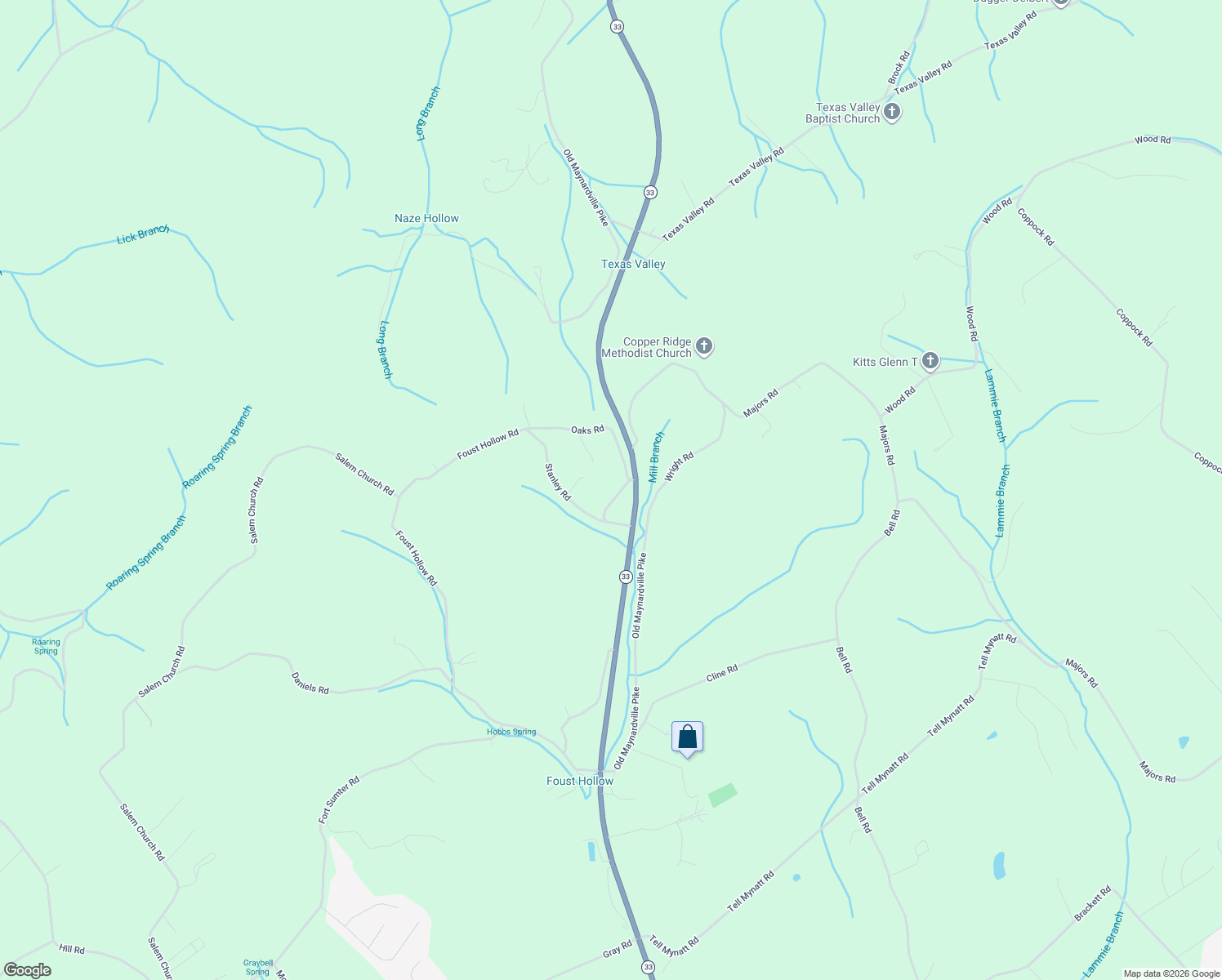 map of restaurants, bars, coffee shops, grocery stores, and more near 8713 Old Maynardville Pike in Knoxville