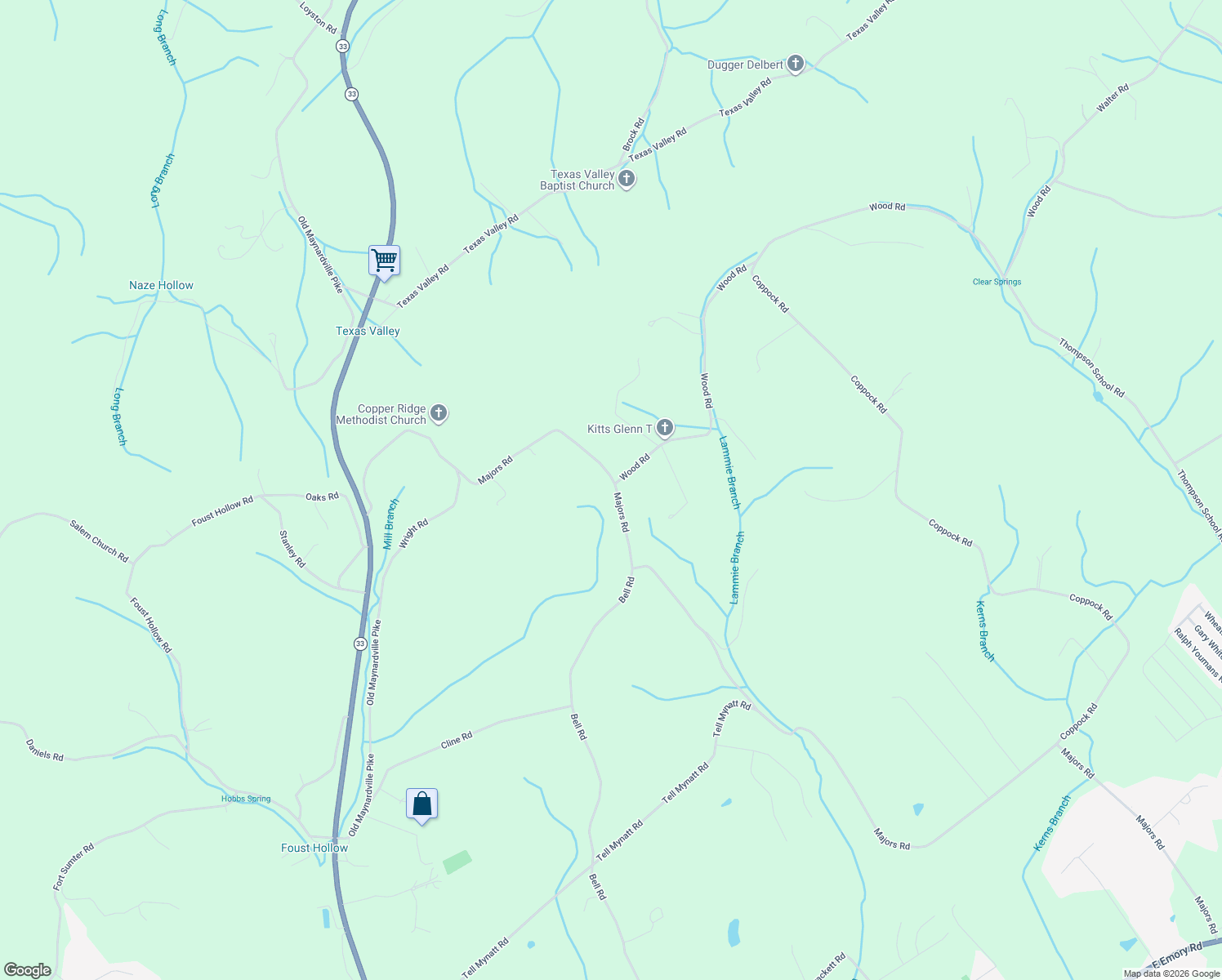 map of restaurants, bars, coffee shops, grocery stores, and more near 8429 Majors Road in Knoxville