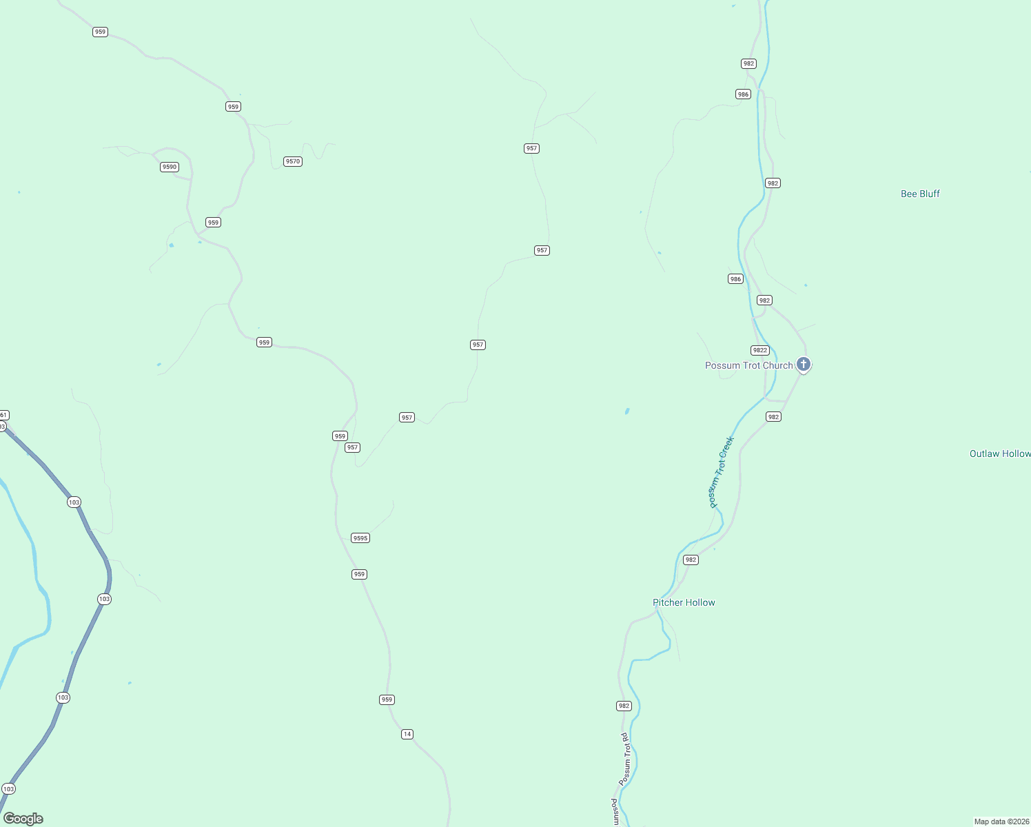 map of restaurants, bars, coffee shops, grocery stores, and more near County Road 957 in Green Forest