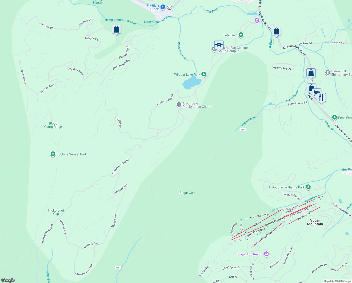 map of restaurants, bars, coffee shops, grocery stores, and more near 300 Smith Cemetery Road in Banner Elk