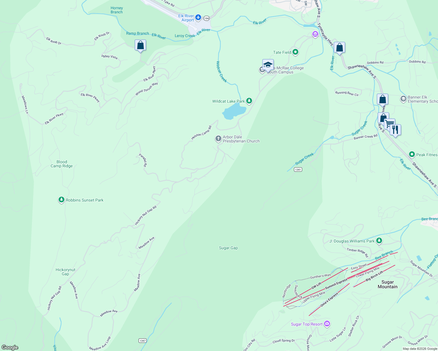 map of restaurants, bars, coffee shops, grocery stores, and more near 300 Smith Cemetery Road in Banner Elk