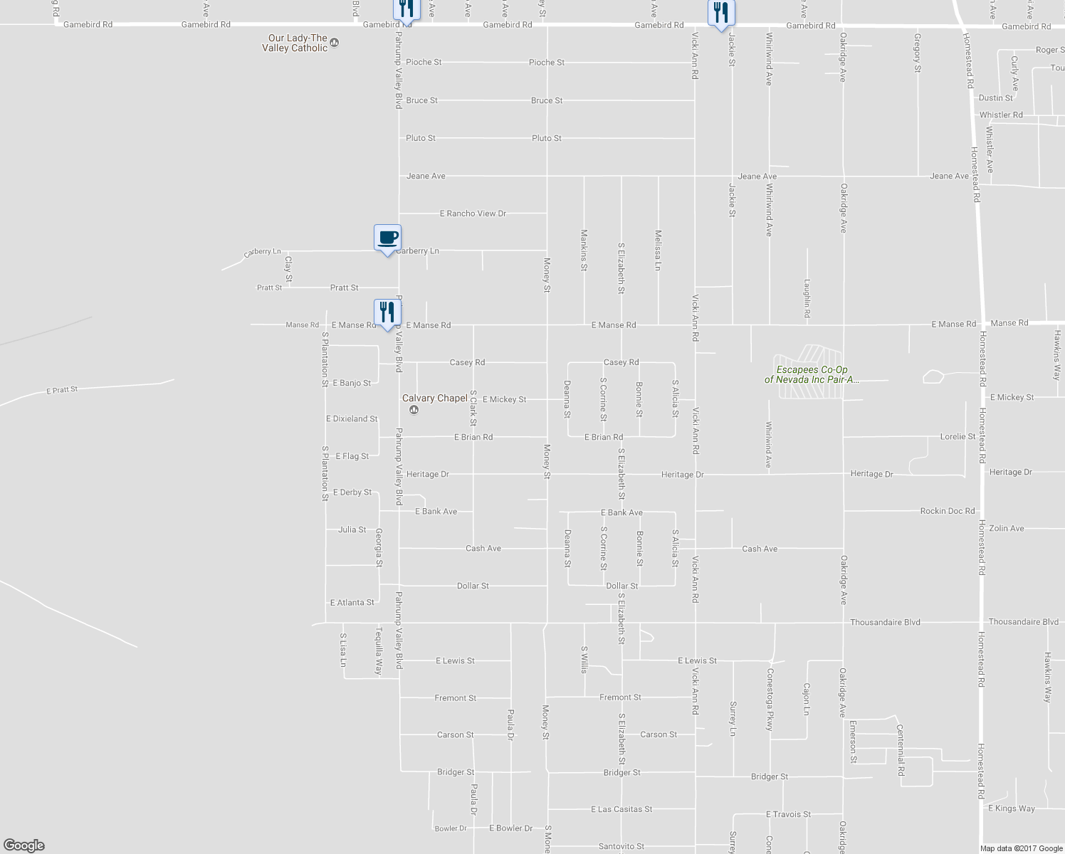 map of restaurants, bars, coffee shops, grocery stores, and more near 1450 Brian Road in Pahrump