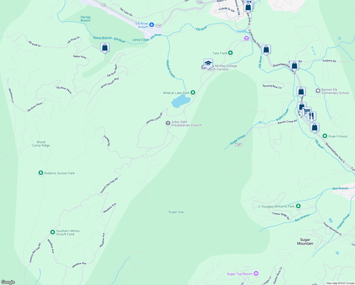 map of restaurants, bars, coffee shops, grocery stores, and more near 99 Michael Lane in Banner Elk